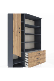 Hyperion Dolap 9 Raflı 3 Çekmeceli Tek Kapaklı  132x44x195 Antrasit-Çam/Çam