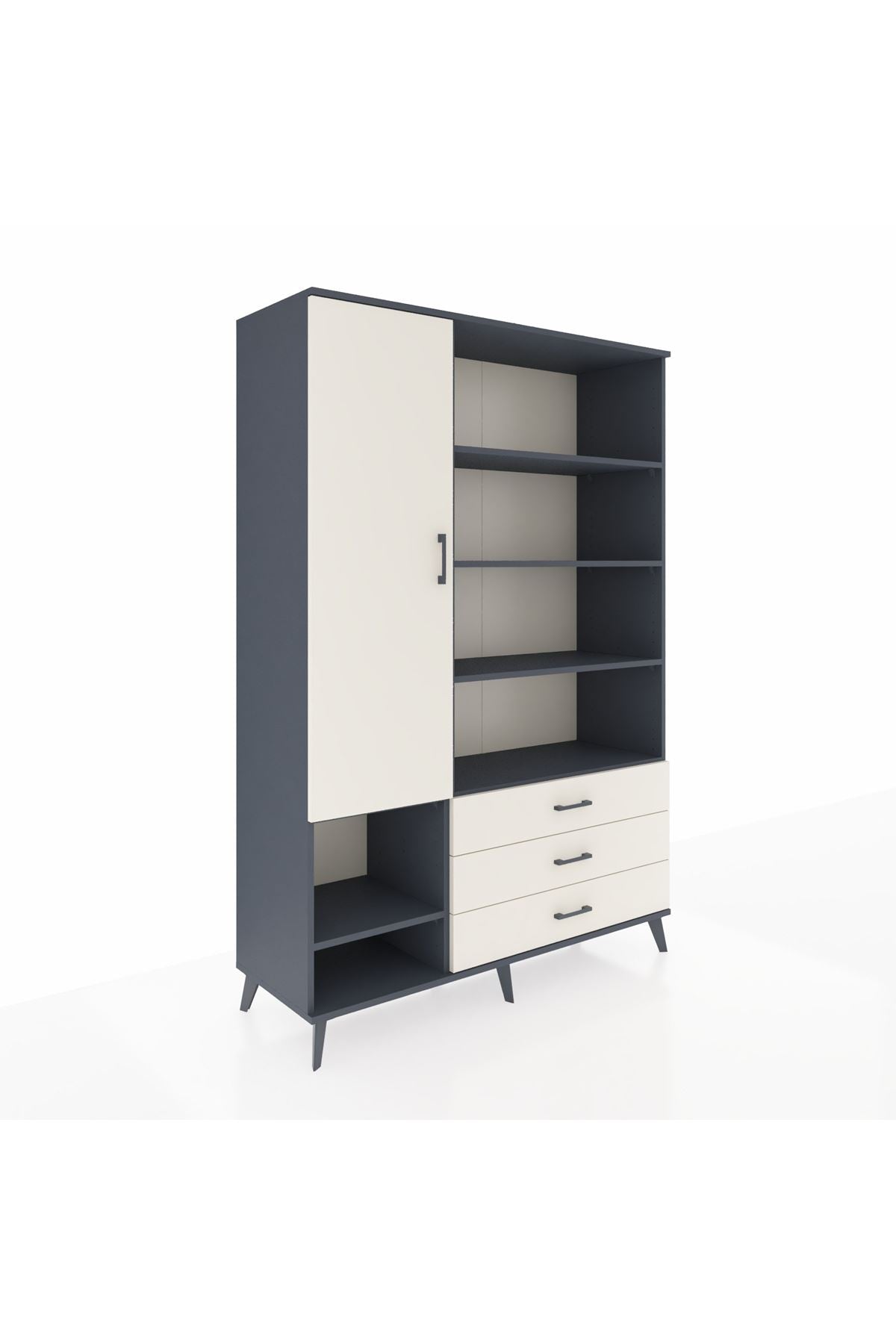 Hyperion Dolap 9 Raflı 3 Çekmeceli Tek Kapaklı  132x44x195 Antrasit-Aytaşı/Aytaşı