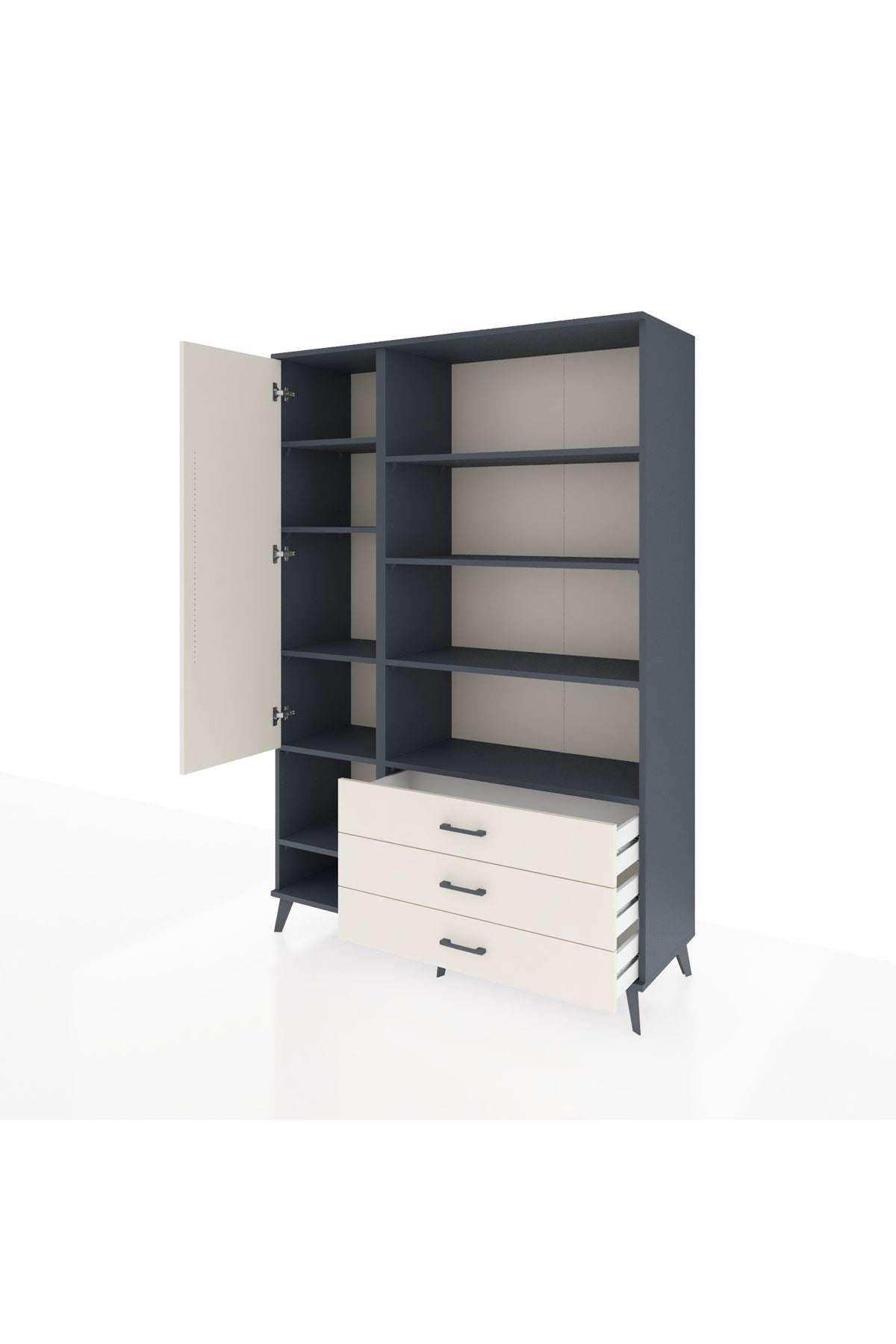 Hyperion Dolap 9 Raflı 3 Çekmeceli Tek Kapaklı  132x44x195 Antrasit-Aytaşı/Aytaşı