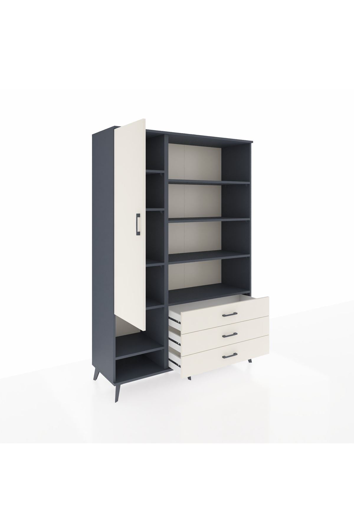 Hyperion Dolap 9 Raflı 3 Çekmeceli Tek Kapaklı  132x44x195 Antrasit-Aytaşı/Aytaşı