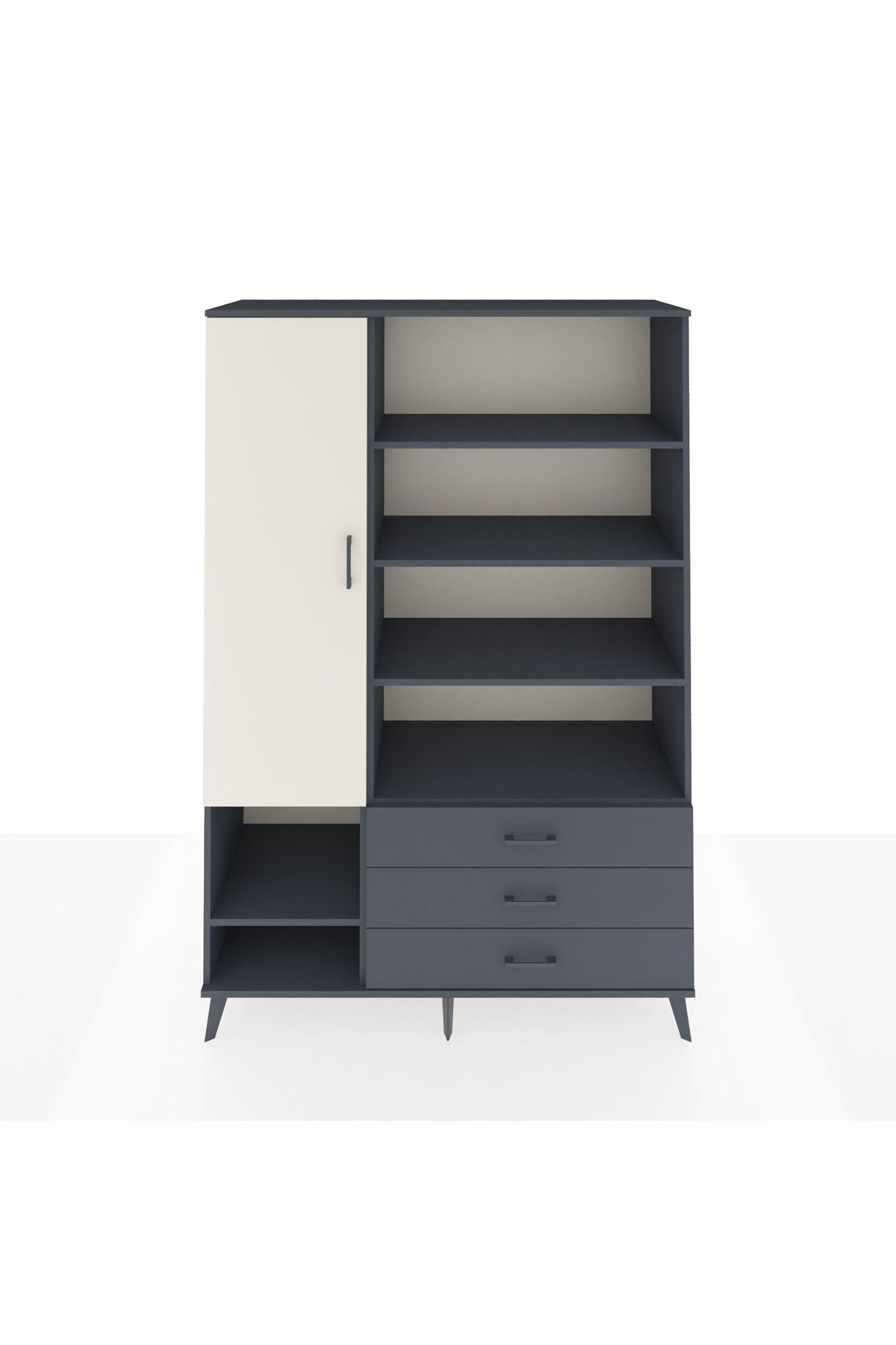 Hyperion Dolap 9 Raflı 3 Çekmeceli Tek Kapaklı  132x44x195 Antrasit-Aytaşı/Antrasit