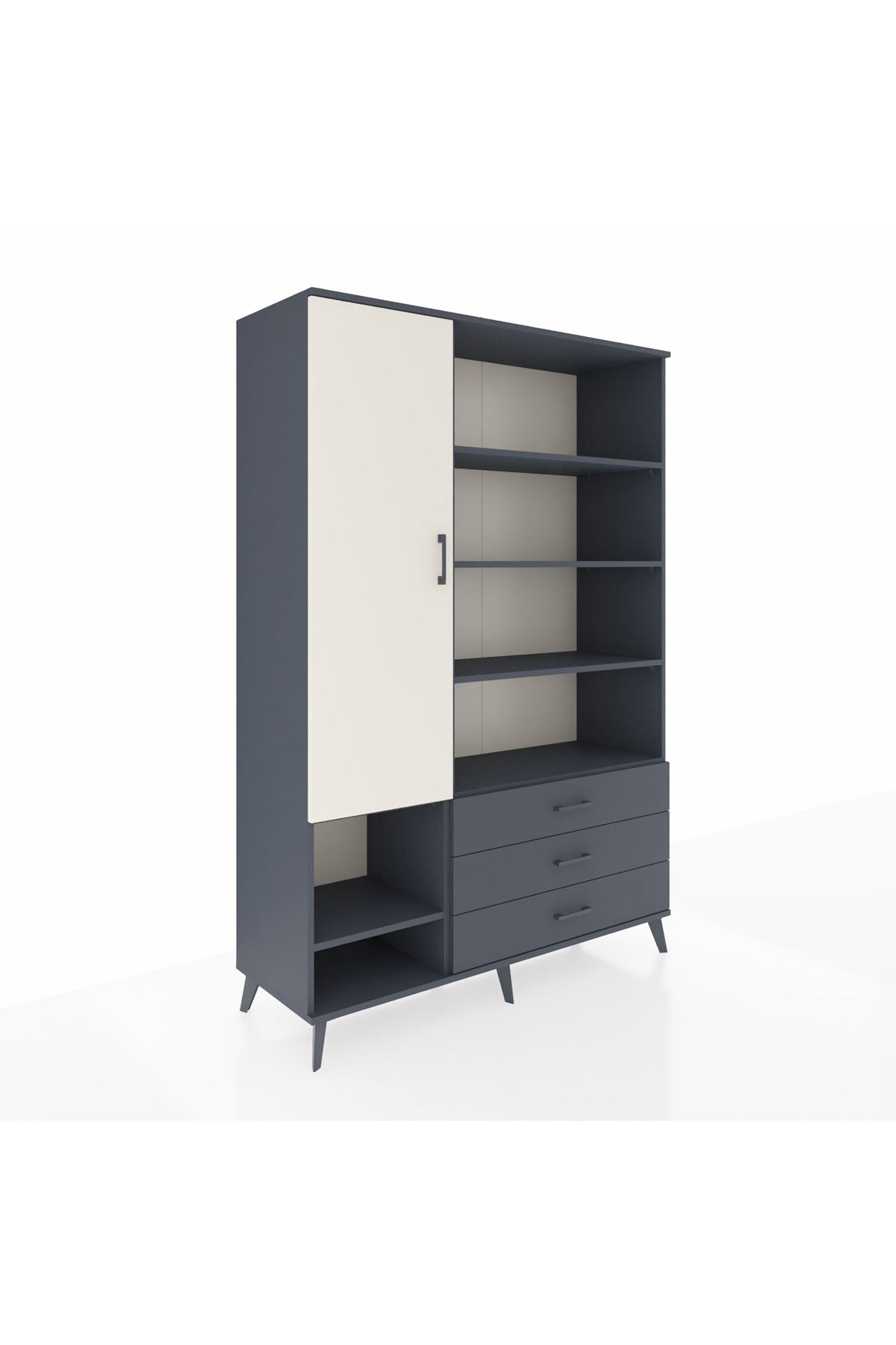 Hyperion Dolap 9 Raflı 3 Çekmeceli Tek Kapaklı  132x44x195 Antrasit-Aytaşı/Antrasit