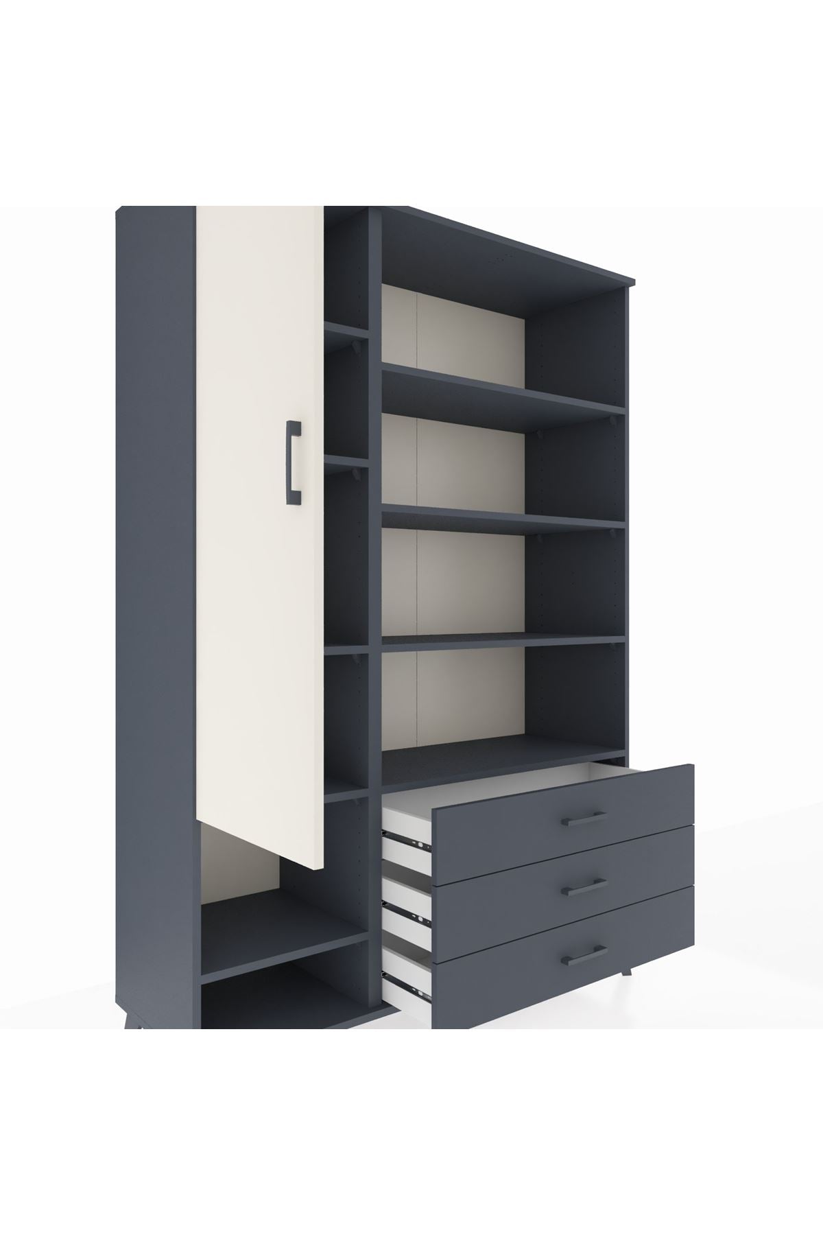 Hyperion Dolap 9 Raflı 3 Çekmeceli Tek Kapaklı  132x44x195 Antrasit-Aytaşı/Antrasit