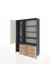 Hyperion Dolap 9 Raflı 3 Çekmeceli Tek Kapaklı  132x44x195 Antrasit-Aytaşı/Çam
