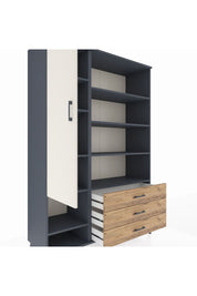 Hyperion Dolap 9 Raflı 3 Çekmeceli Tek Kapaklı  132x44x195 Antrasit-Aytaşı/Çam