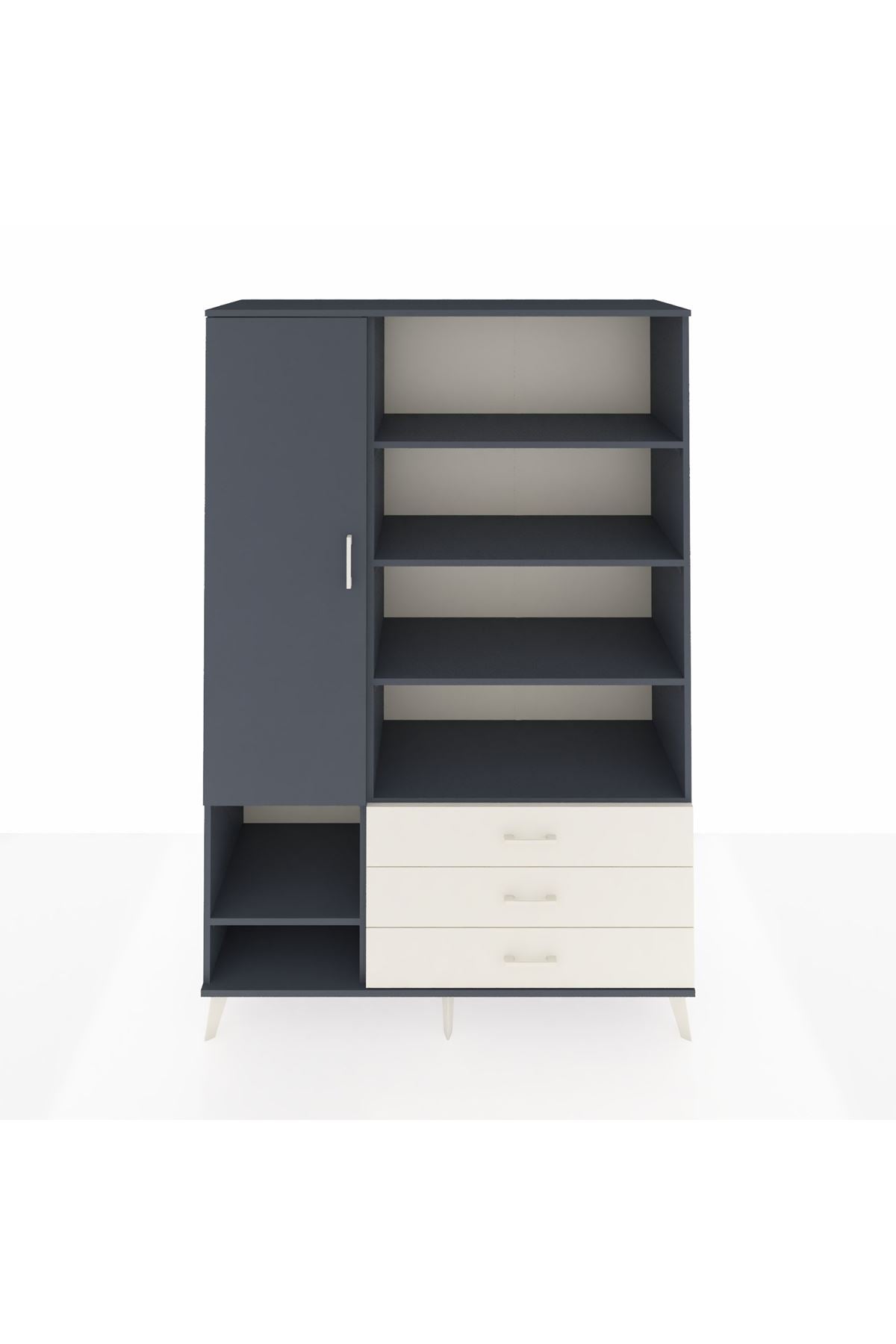 Hyperion Dolap 9 Raflı 3 Çekmeceli Tek Kapaklı  132x44x195 Antrasit-Antrasit/Aytaşı