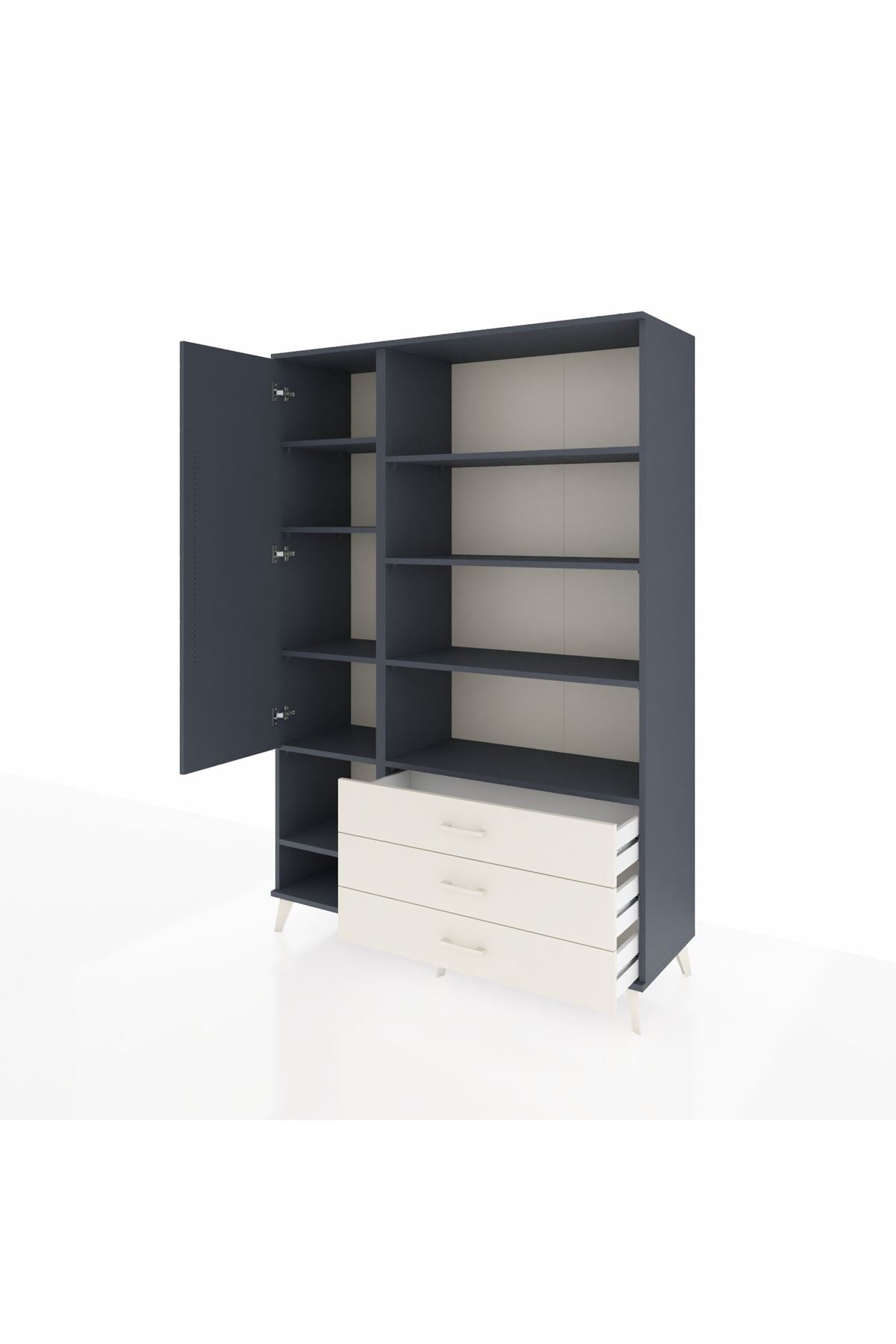 Hyperion Dolap 9 Raflı 3 Çekmeceli Tek Kapaklı  132x44x195 Antrasit-Antrasit/Aytaşı