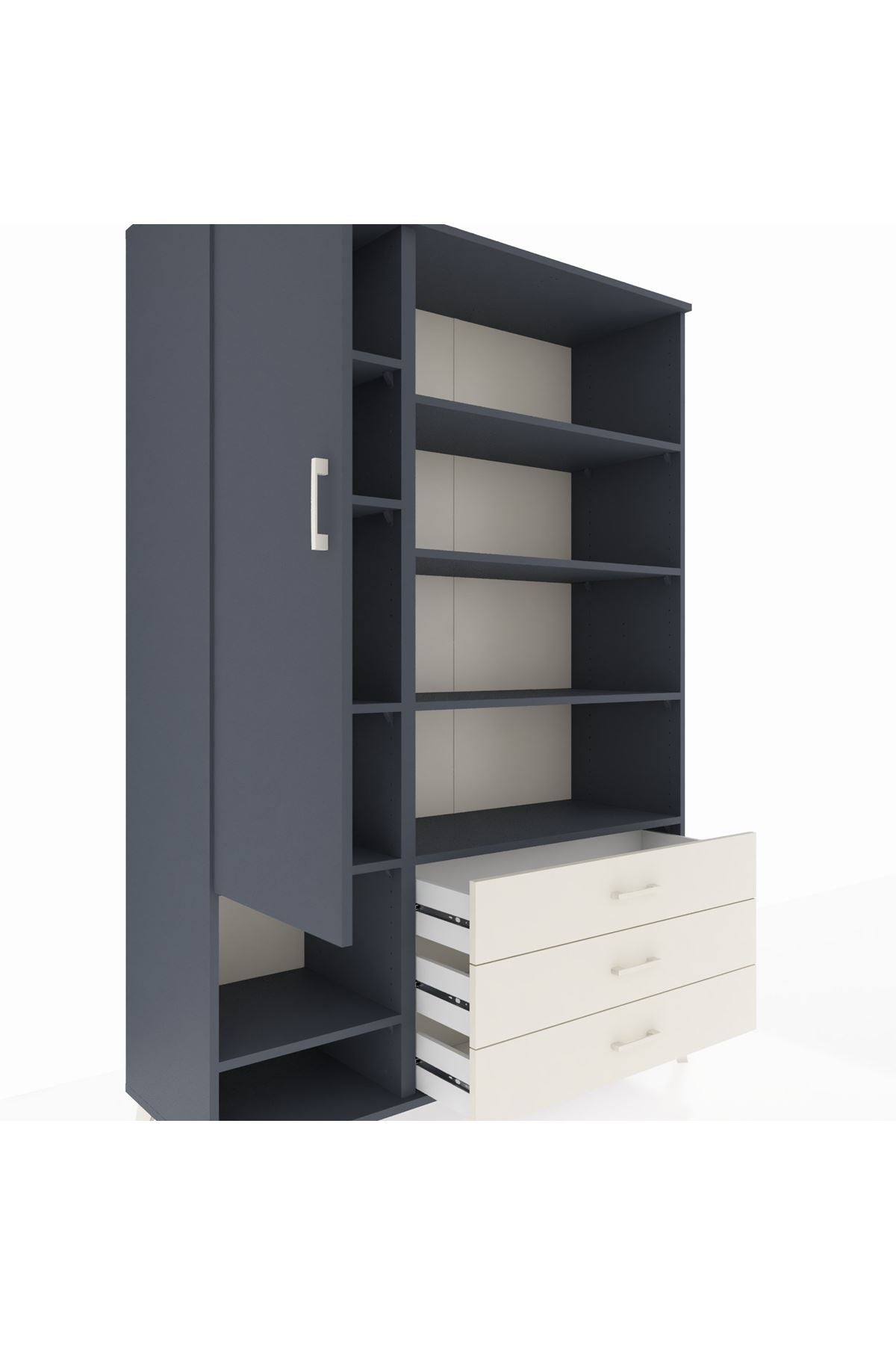 Hyperion Dolap 9 Raflı 3 Çekmeceli Tek Kapaklı  132x44x195 Antrasit-Antrasit/Aytaşı