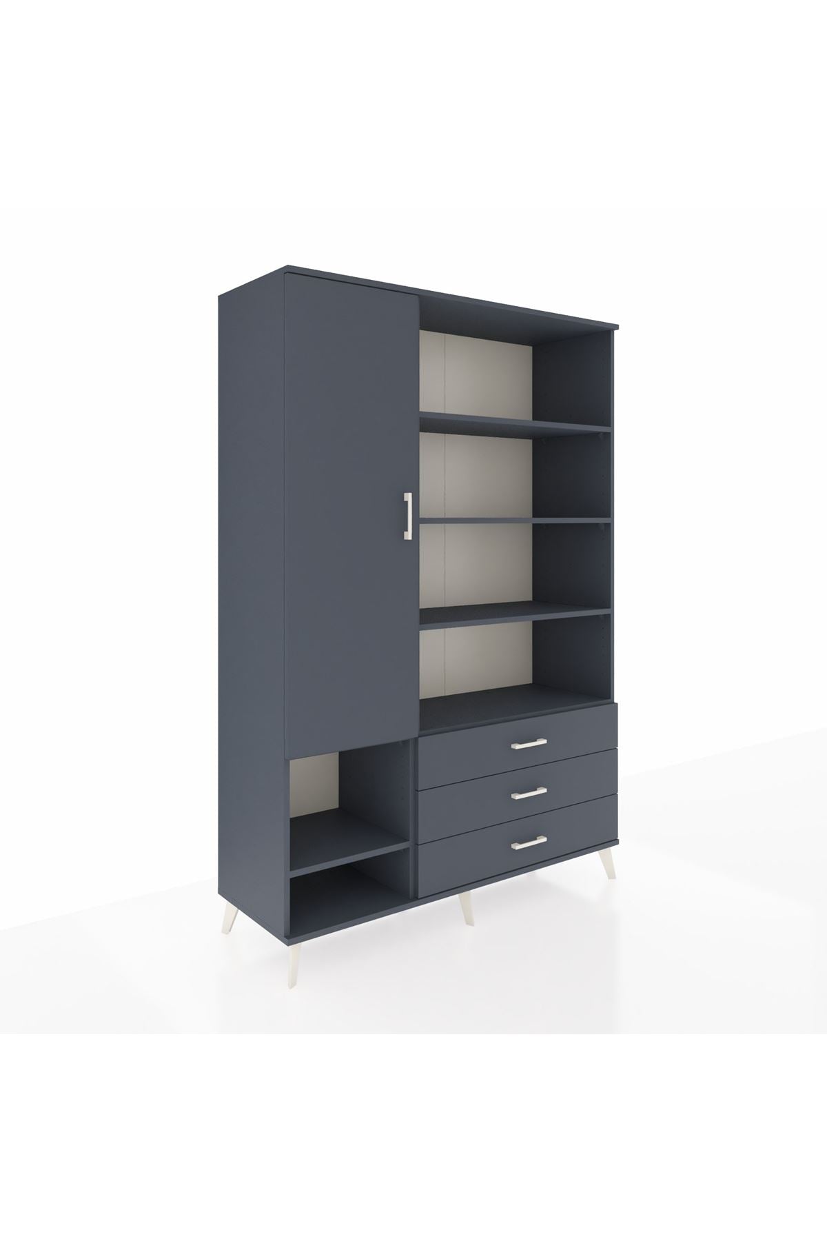 Hyperion Dolap 9 Raflı 3 Çekmeceli Tek Kapaklı  132x44x195 Antrasit-Antrasit/Antrasit