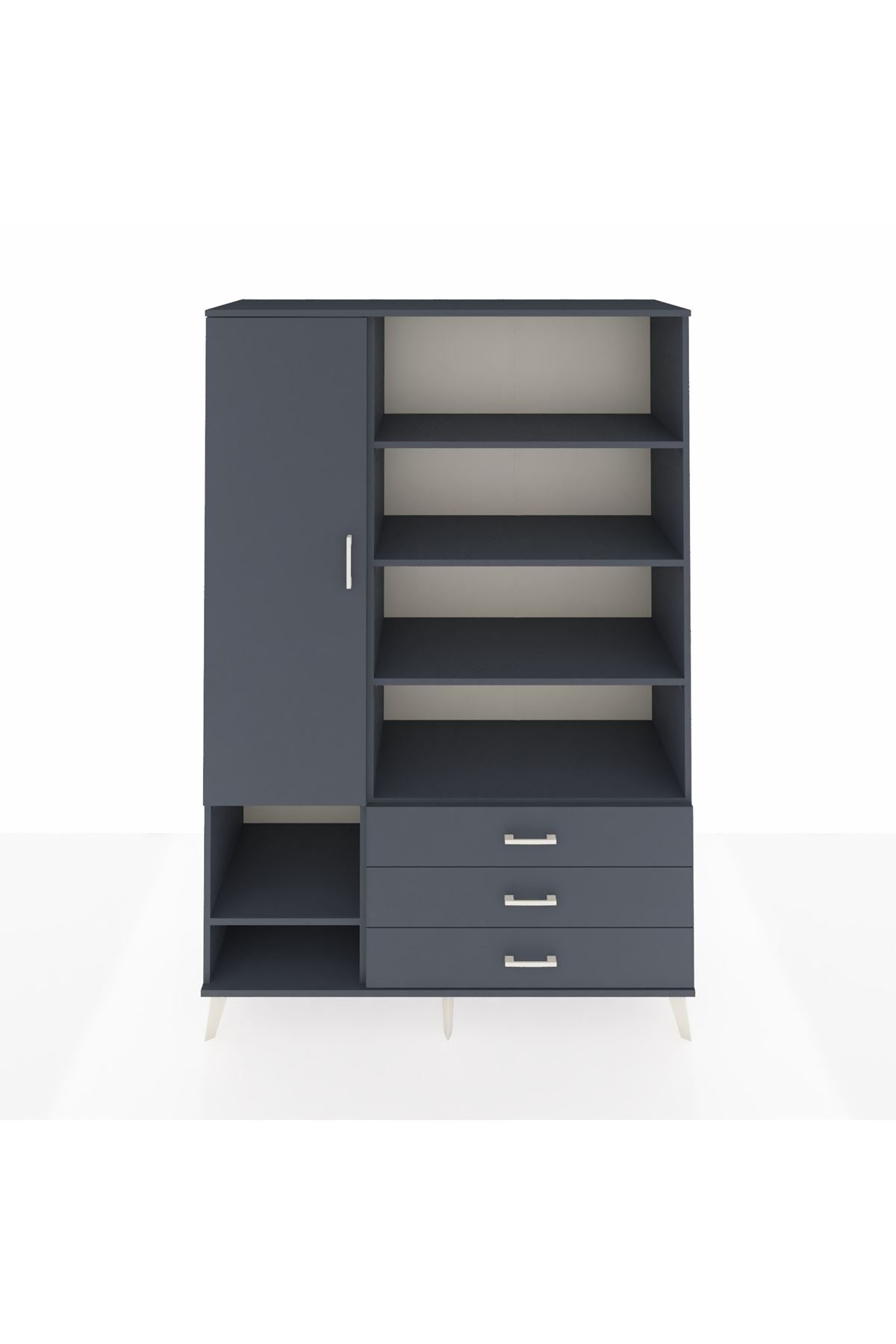 Hyperion Dolap 9 Raflı 3 Çekmeceli Tek Kapaklı  132x44x195 Antrasit-Antrasit/Antrasit