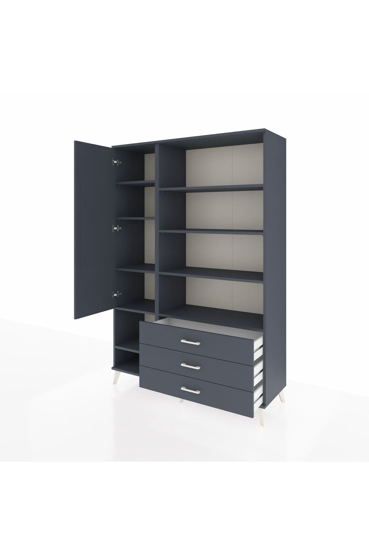 Hyperion Dolap 9 Raflı 3 Çekmeceli Tek Kapaklı  132x44x195 Antrasit-Antrasit/Antrasit