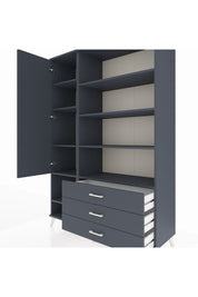 Hyperion Dolap 9 Raflı 3 Çekmeceli Tek Kapaklı  132x44x195 Antrasit-Antrasit/Antrasit