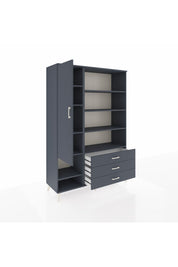 Hyperion Dolap 9 Raflı 3 Çekmeceli Tek Kapaklı  132x44x195 Antrasit-Antrasit/Antrasit