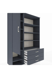 Hyperion Dolap 9 Raflı 3 Çekmeceli Tek Kapaklı  132x44x195 Antrasit-Antrasit/Antrasit