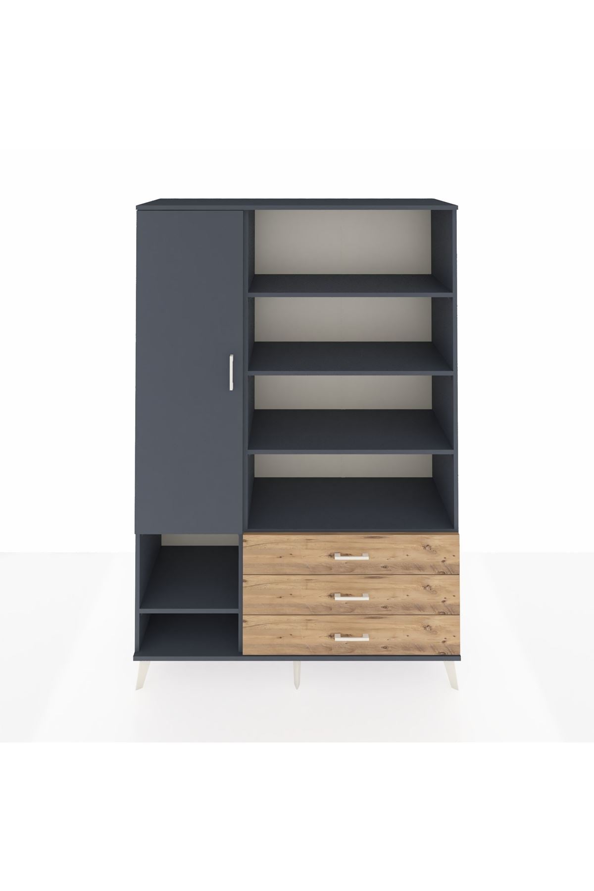 Hyperion Dolap 9 Raflı 3 Çekmeceli Tek Kapaklı  132x44x195 Antrasit-Antrasit/Çam