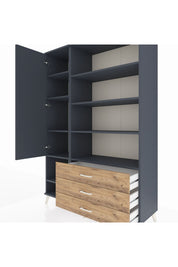 Hyperion Dolap 9 Raflı 3 Çekmeceli Tek Kapaklı  132x44x195 Antrasit-Antrasit/Çam