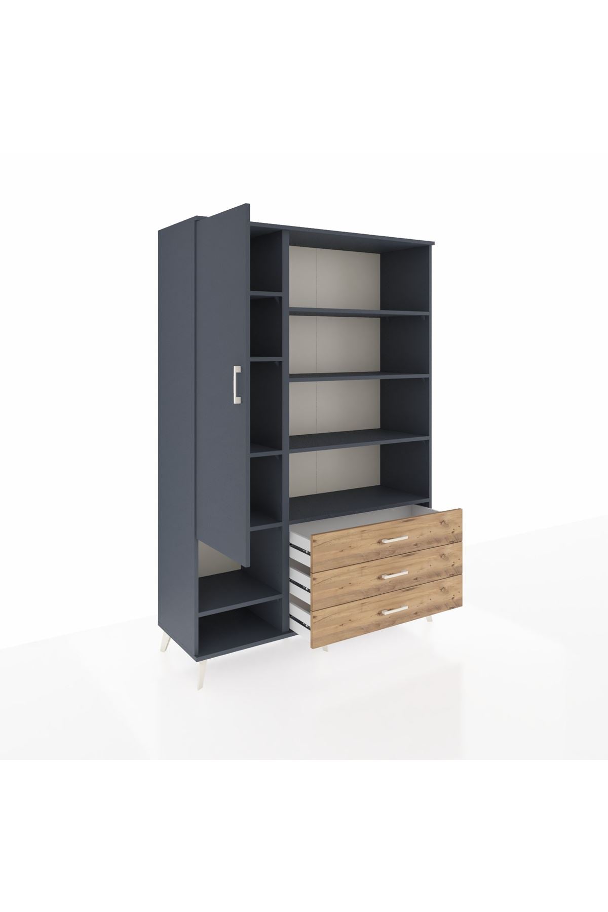 Hyperion Dolap 9 Raflı 3 Çekmeceli Tek Kapaklı  132x44x195 Antrasit-Antrasit/Çam