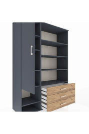 Hyperion Dolap 9 Raflı 3 Çekmeceli Tek Kapaklı  132x44x195 Antrasit-Antrasit/Çam