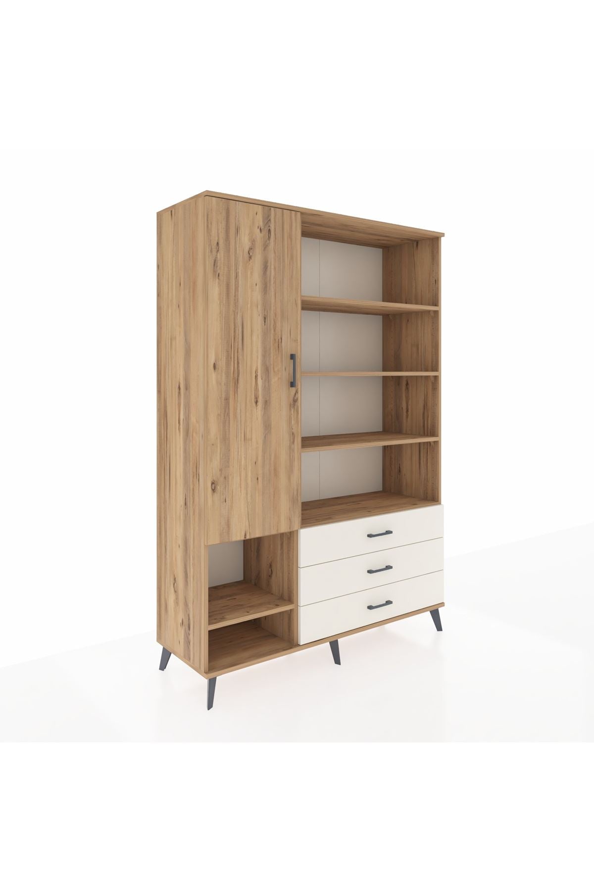 Hyperion Dolap 9 Raflı 3 Çekmeceli Tek Kapaklı  132x44x195 Çam-Çam/Aytaşı