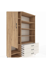 Hyperion Dolap 9 Raflı 3 Çekmeceli Tek Kapaklı  132x44x195 Çam-Çam/Aytaşı