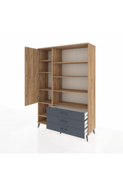Hyperion Dolap 9 Raflı 3 Çekmeceli Tek Kapaklı  132x44x195 Çam-Çam/Antrasit