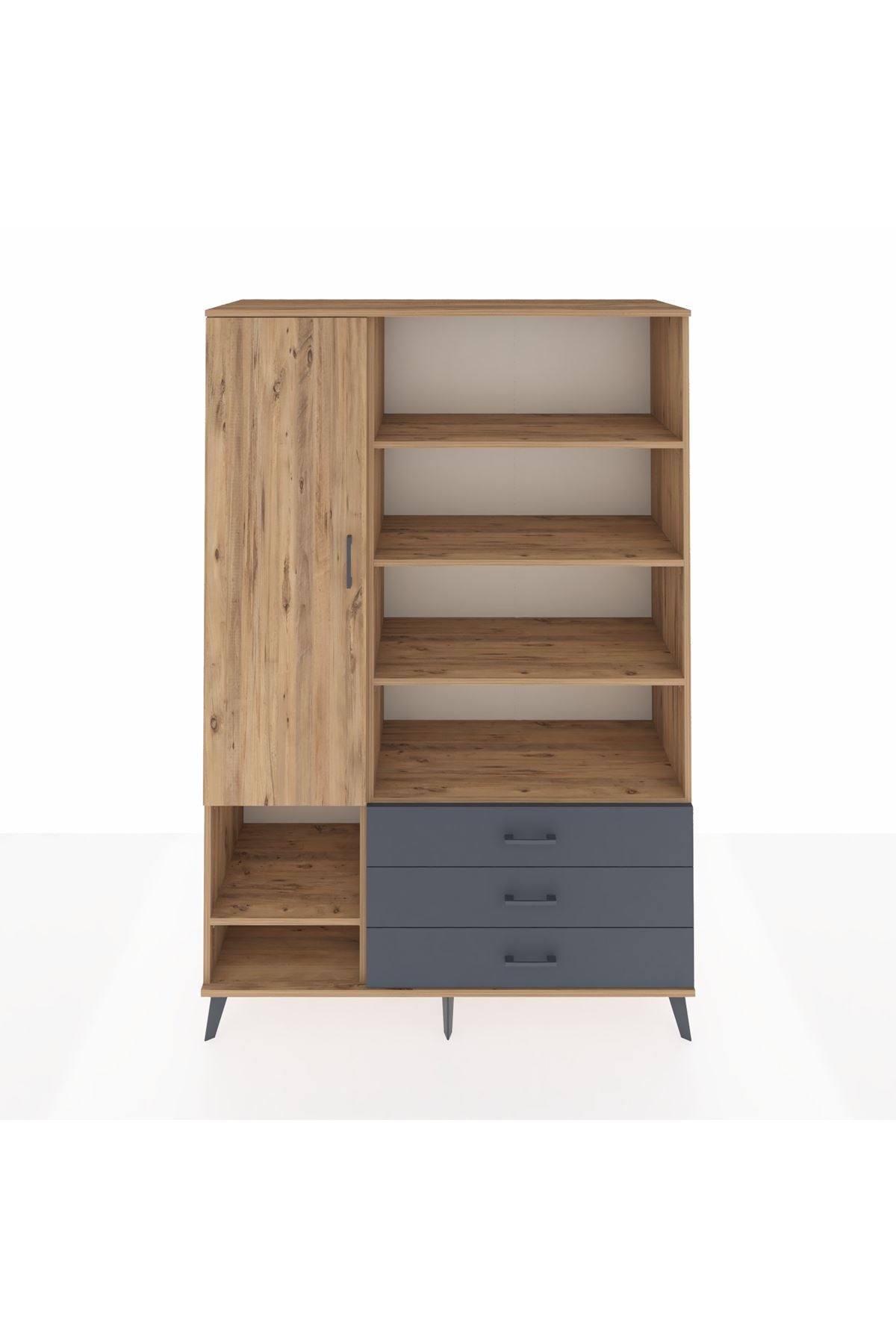 Hyperion Dolap 9 Raflı 3 Çekmeceli Tek Kapaklı  132x44x195 Çam-Çam/Antrasit