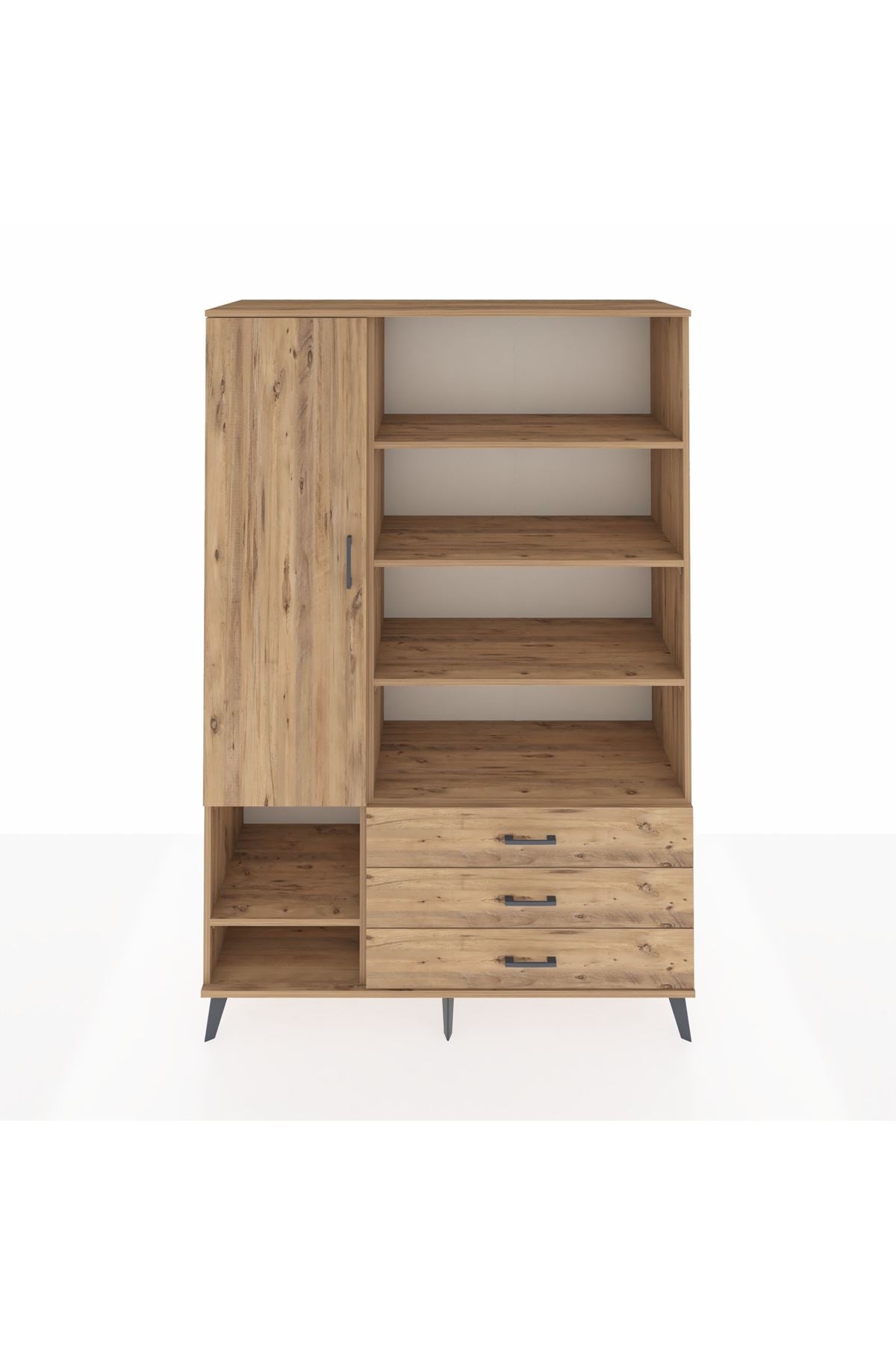 Hyperion Dolap 9 Raflı 3 Çekmeceli Tek Kapaklı  132x44x195 Çam-Çam/Çam