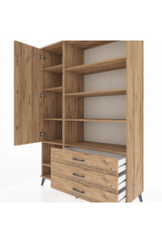 Hyperion Dolap 9 Raflı 3 Çekmeceli Tek Kapaklı  132x44x195 Çam-Çam/Çam