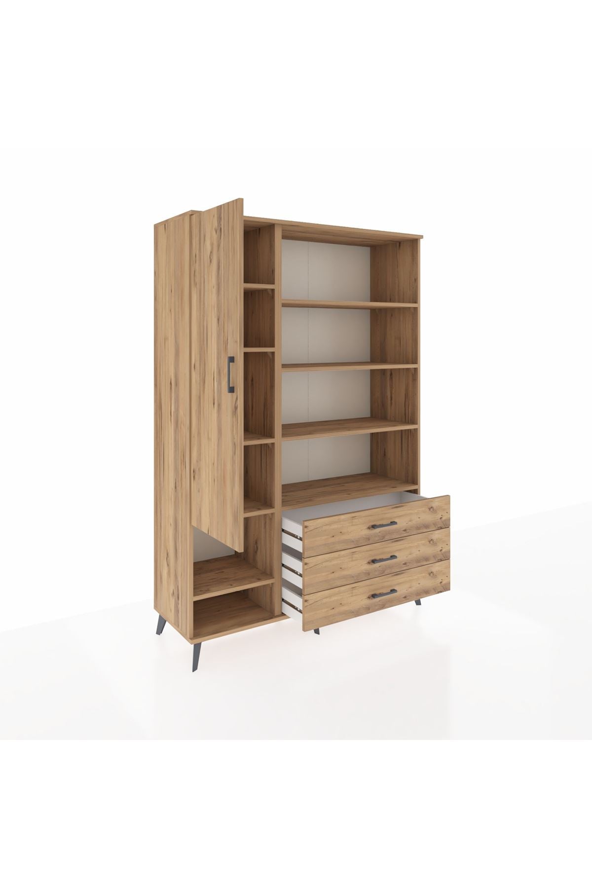 Hyperion Dolap 9 Raflı 3 Çekmeceli Tek Kapaklı  132x44x195 Çam-Çam/Çam