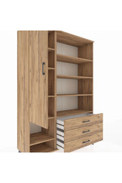 Hyperion Dolap 9 Raflı 3 Çekmeceli Tek Kapaklı  132x44x195 Çam-Çam/Çam