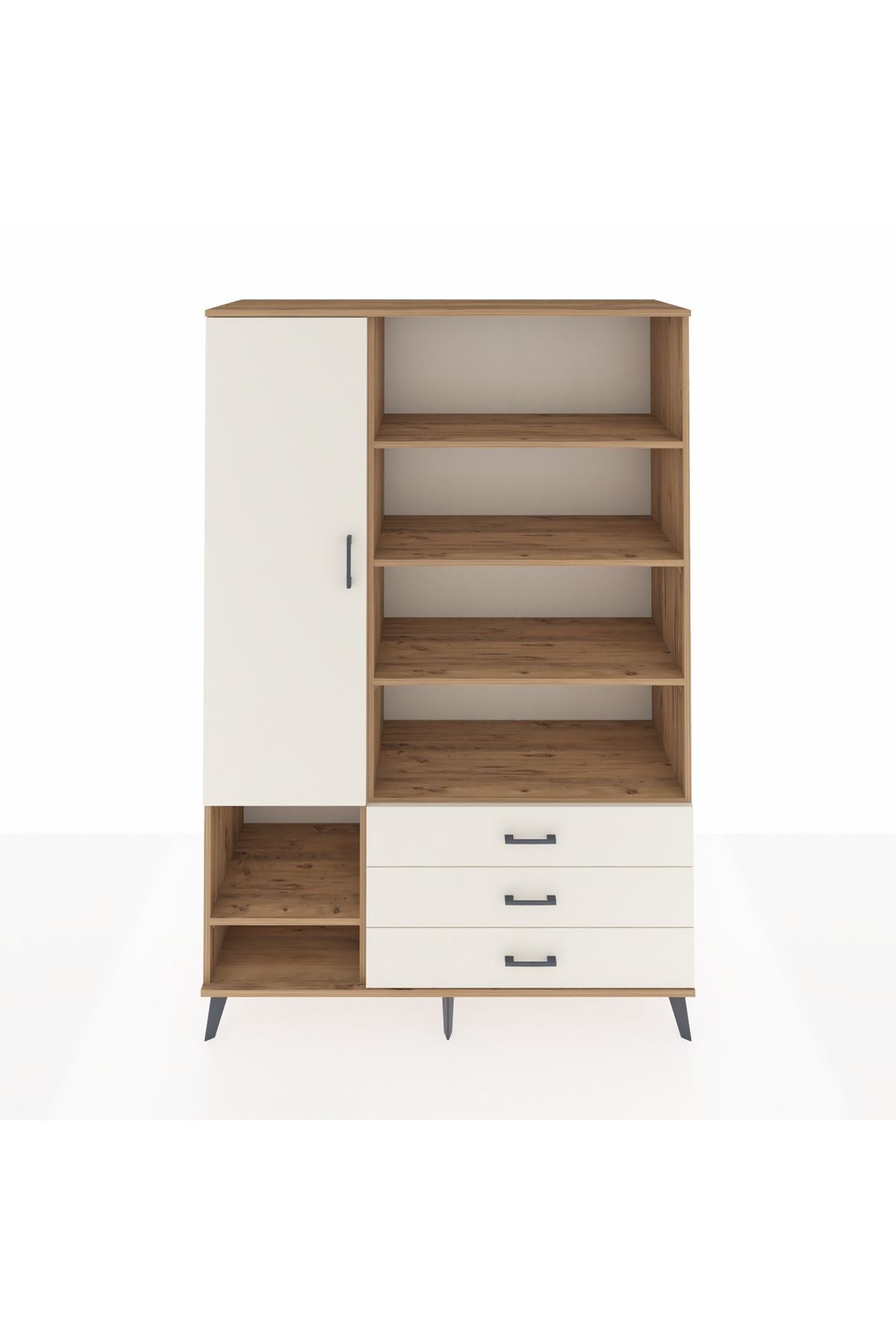 Hyperion Dolap 9 Raflı 3 Çekmeceli Tek Kapaklı  132x44x195 Çam-Aytaşı/Aytaşı