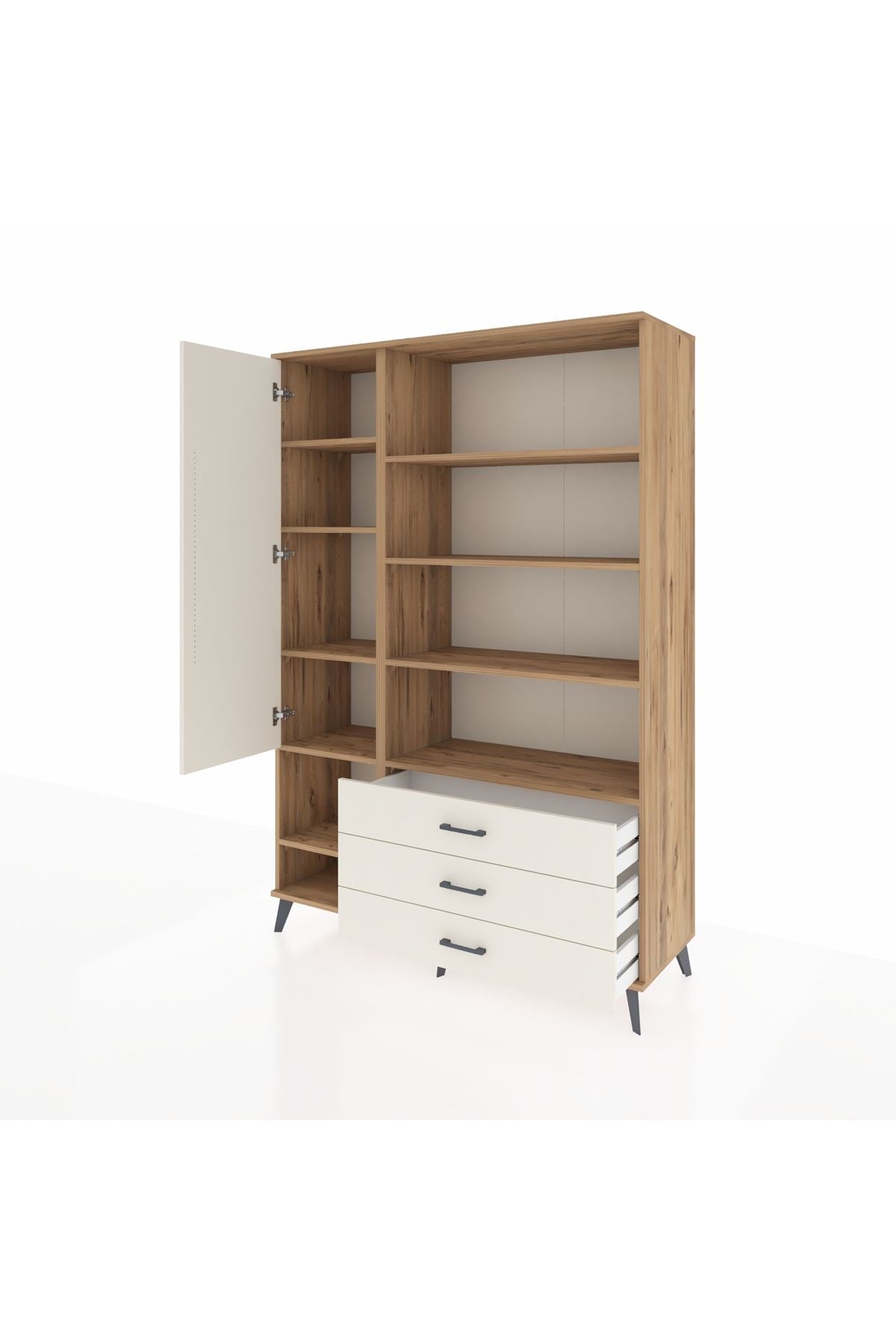 Hyperion Dolap 9 Raflı 3 Çekmeceli Tek Kapaklı  132x44x195 Çam-Aytaşı/Aytaşı