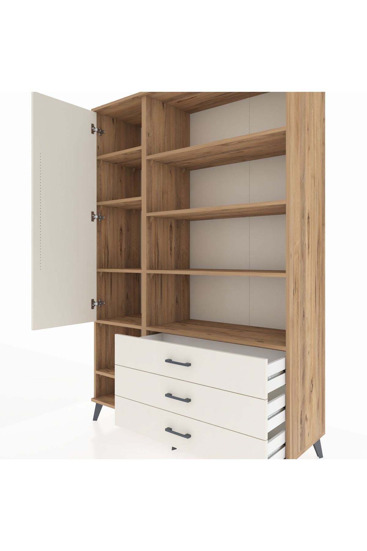 Hyperion Dolap 9 Raflı 3 Çekmeceli Tek Kapaklı  132x44x195 Çam-Aytaşı/Aytaşı