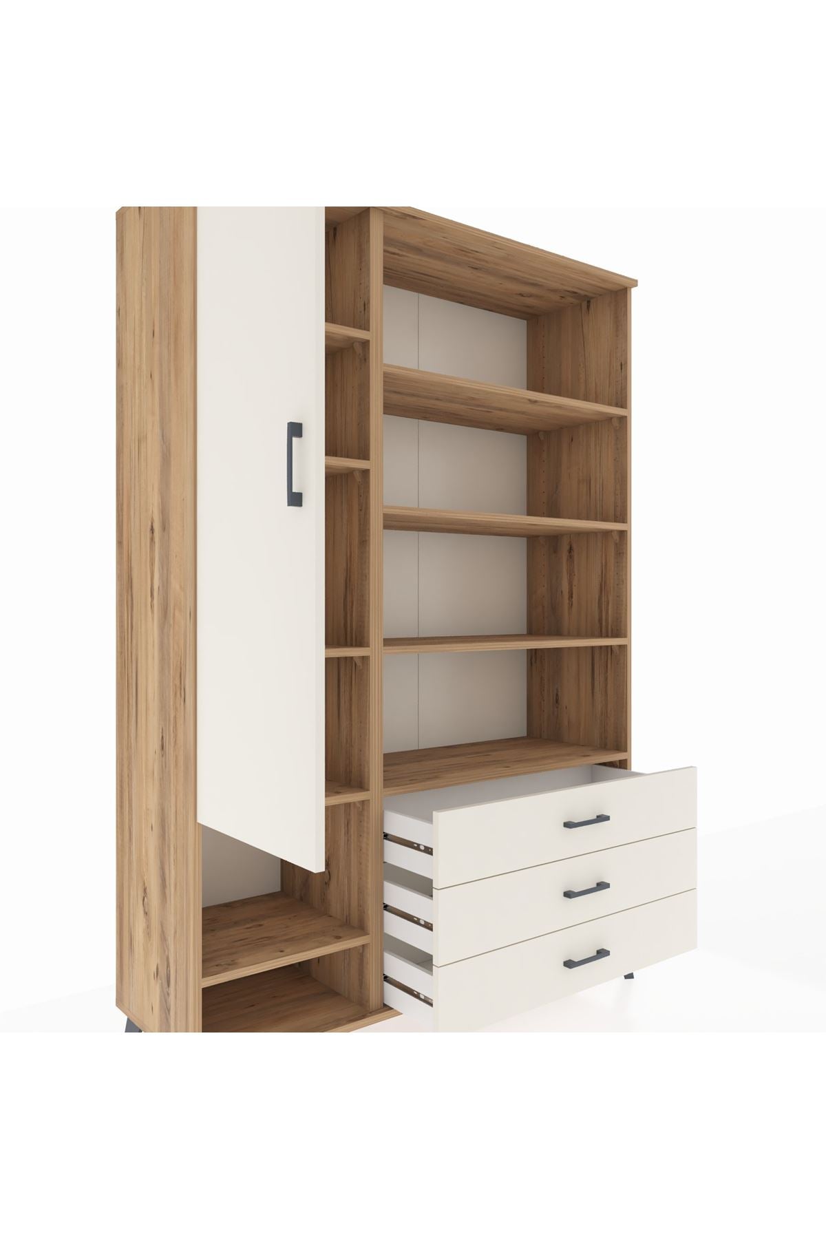 Hyperion Dolap 9 Raflı 3 Çekmeceli Tek Kapaklı  132x44x195 Çam-Aytaşı/Aytaşı