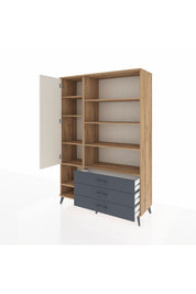 Hyperion Dolap 9 Raflı 3 Çekmeceli Tek Kapaklı  132x44x195 Çam-Aytaşı/Antrasit