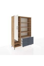 Hyperion Dolap 9 Raflı 3 Çekmeceli Tek Kapaklı  132x44x195 Çam-Aytaşı/Antrasit