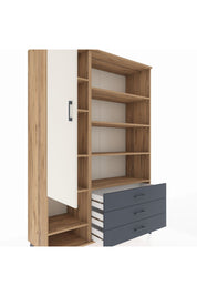 Hyperion Dolap 9 Raflı 3 Çekmeceli Tek Kapaklı  132x44x195 Çam-Aytaşı/Antrasit