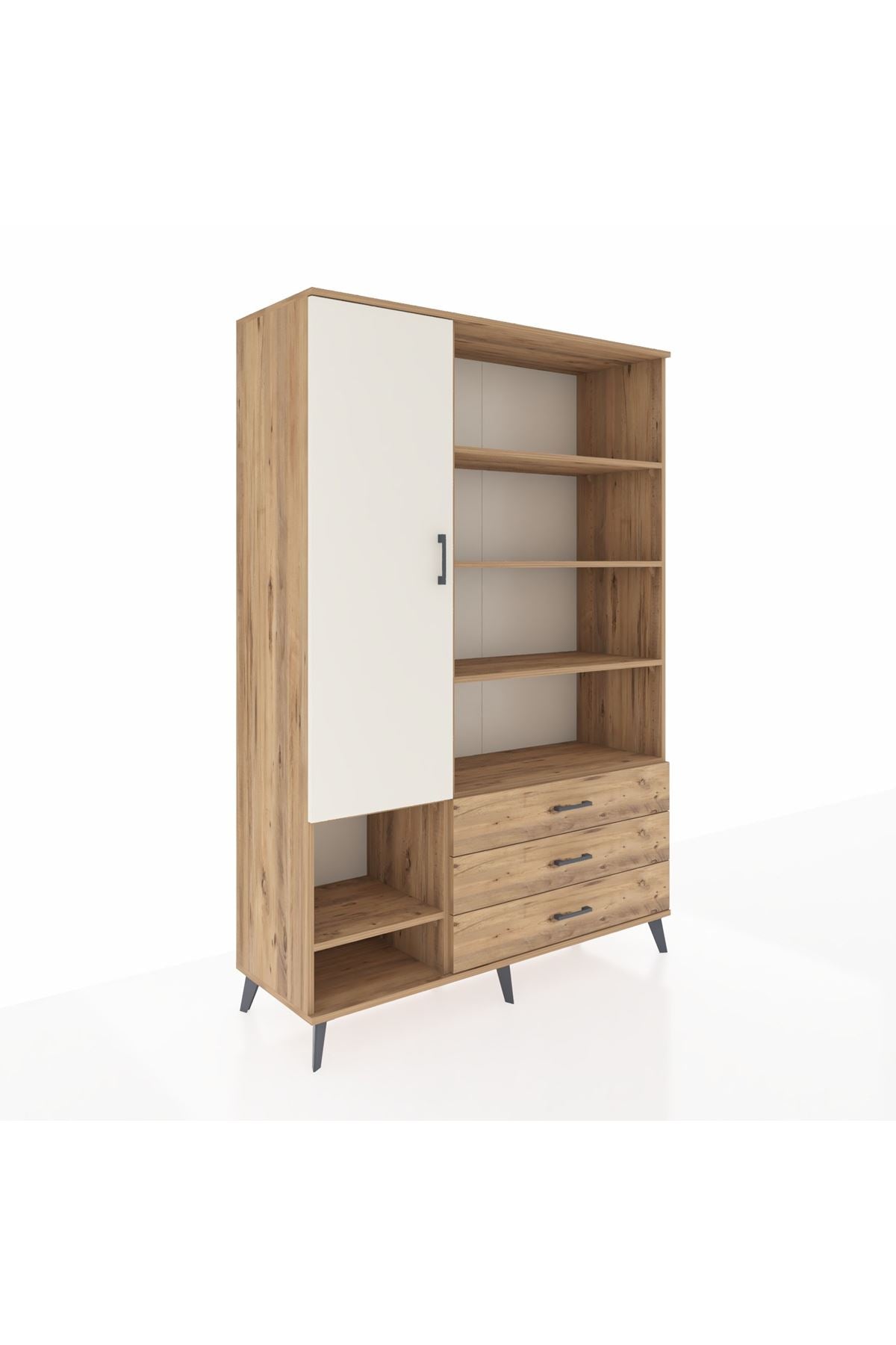 Hyperion Dolap 9 Raflı 3 Çekmeceli Tek Kapaklı  132x44x195 Çam-Aytaşı/Çam