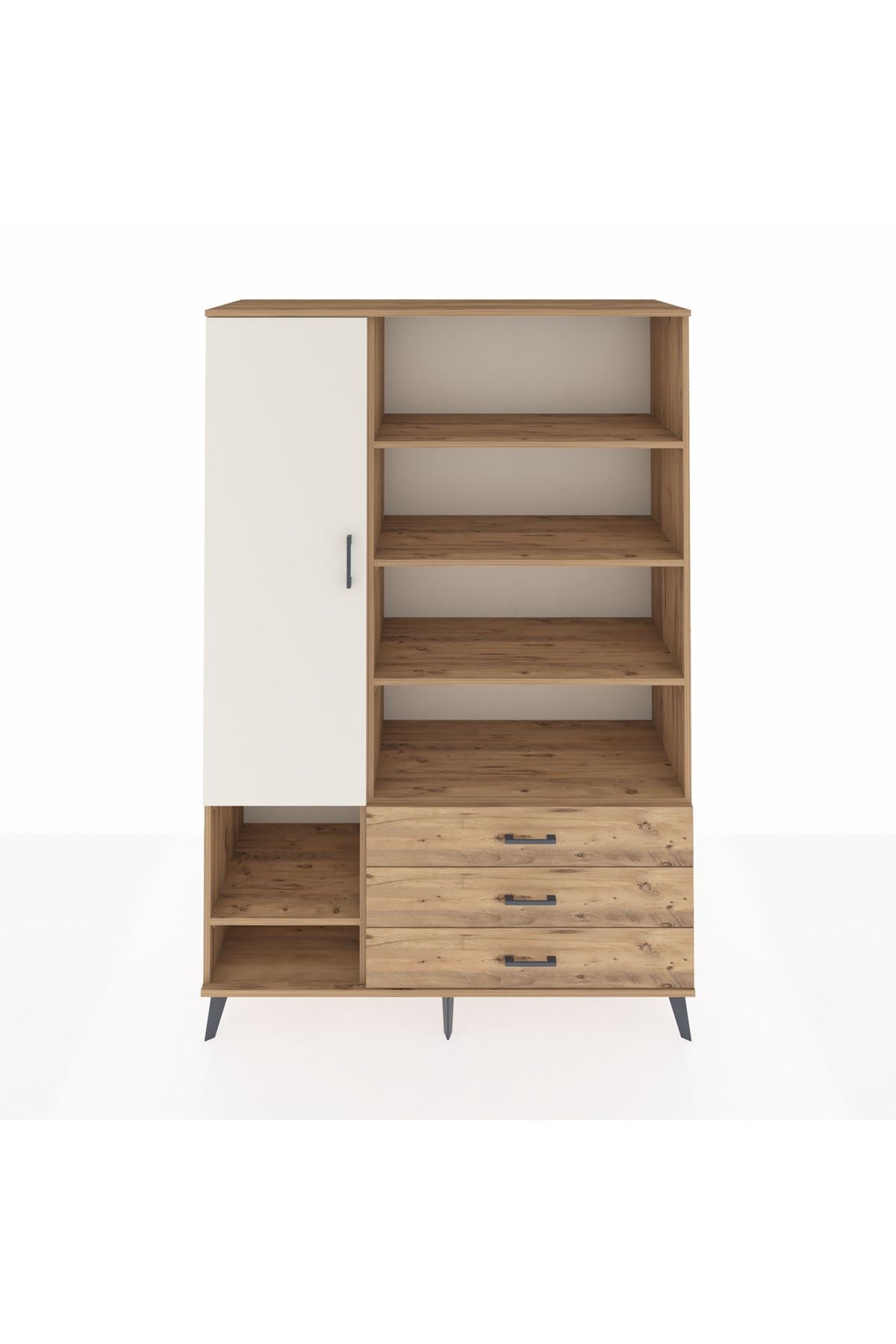 Hyperion Dolap 9 Raflı 3 Çekmeceli Tek Kapaklı  132x44x195 Çam-Aytaşı/Çam