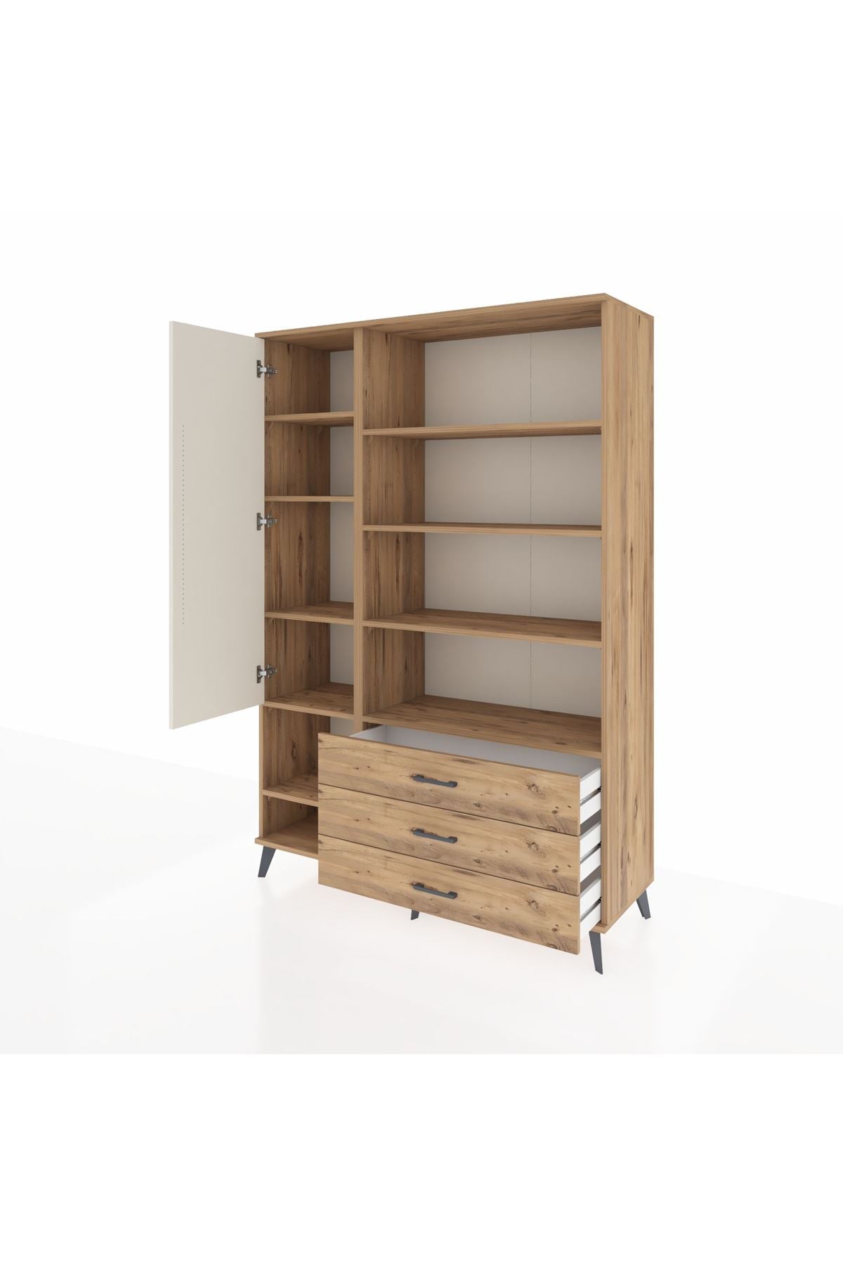 Hyperion Dolap 9 Raflı 3 Çekmeceli Tek Kapaklı  132x44x195 Çam-Aytaşı/Çam