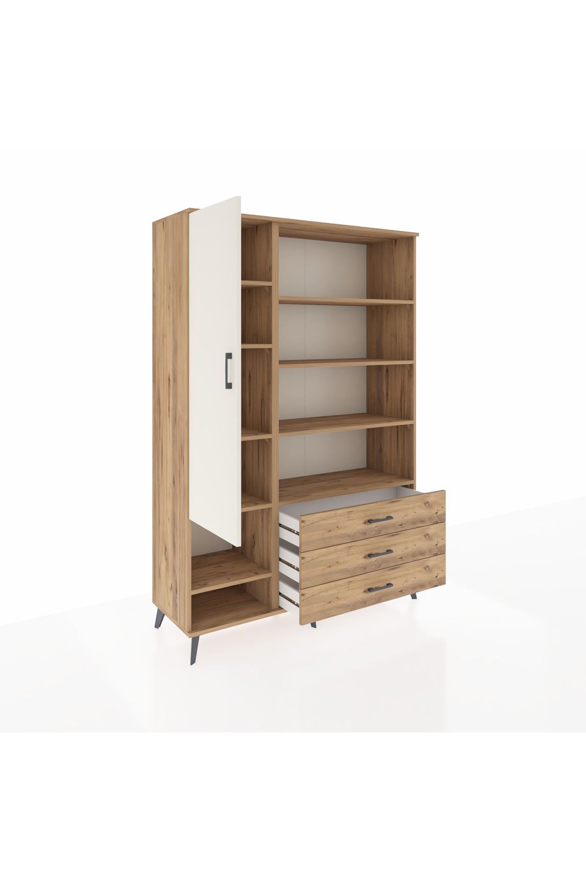 Hyperion Dolap 9 Raflı 3 Çekmeceli Tek Kapaklı  132x44x195 Çam-Aytaşı/Çam