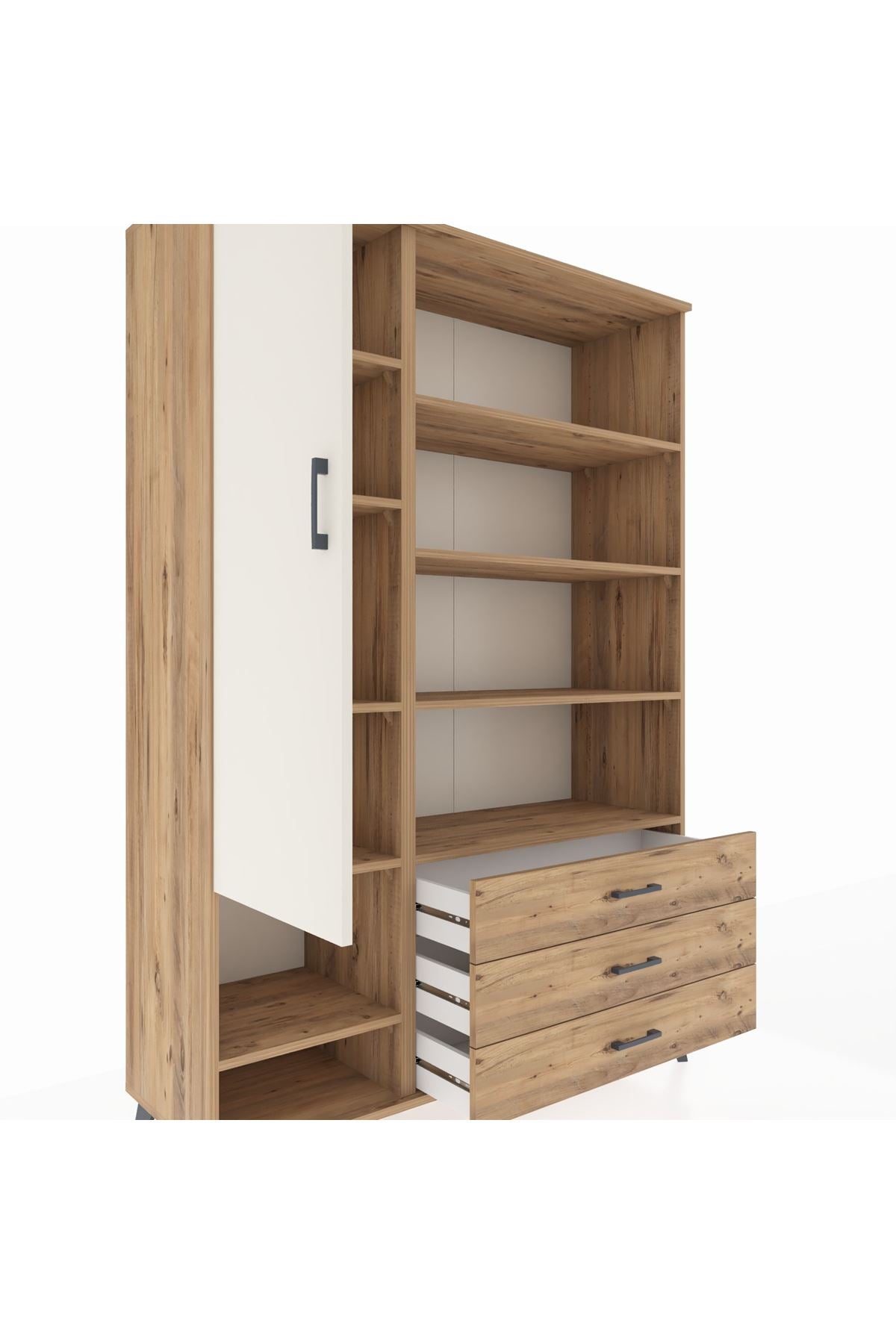 Hyperion Dolap 9 Raflı 3 Çekmeceli Tek Kapaklı  132x44x195 Çam-Aytaşı/Çam