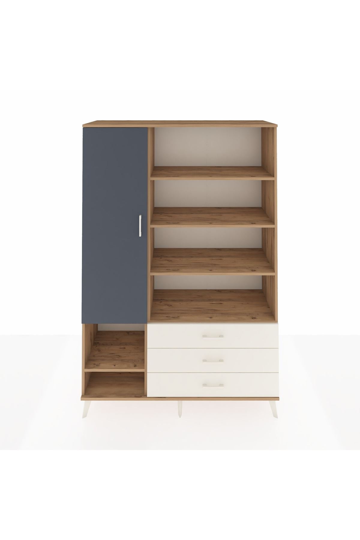 Hyperion Dolap 9 Raflı 3 Çekmeceli Tek Kapaklı  132x44x195 Çam-Antrasit/Aytaşı