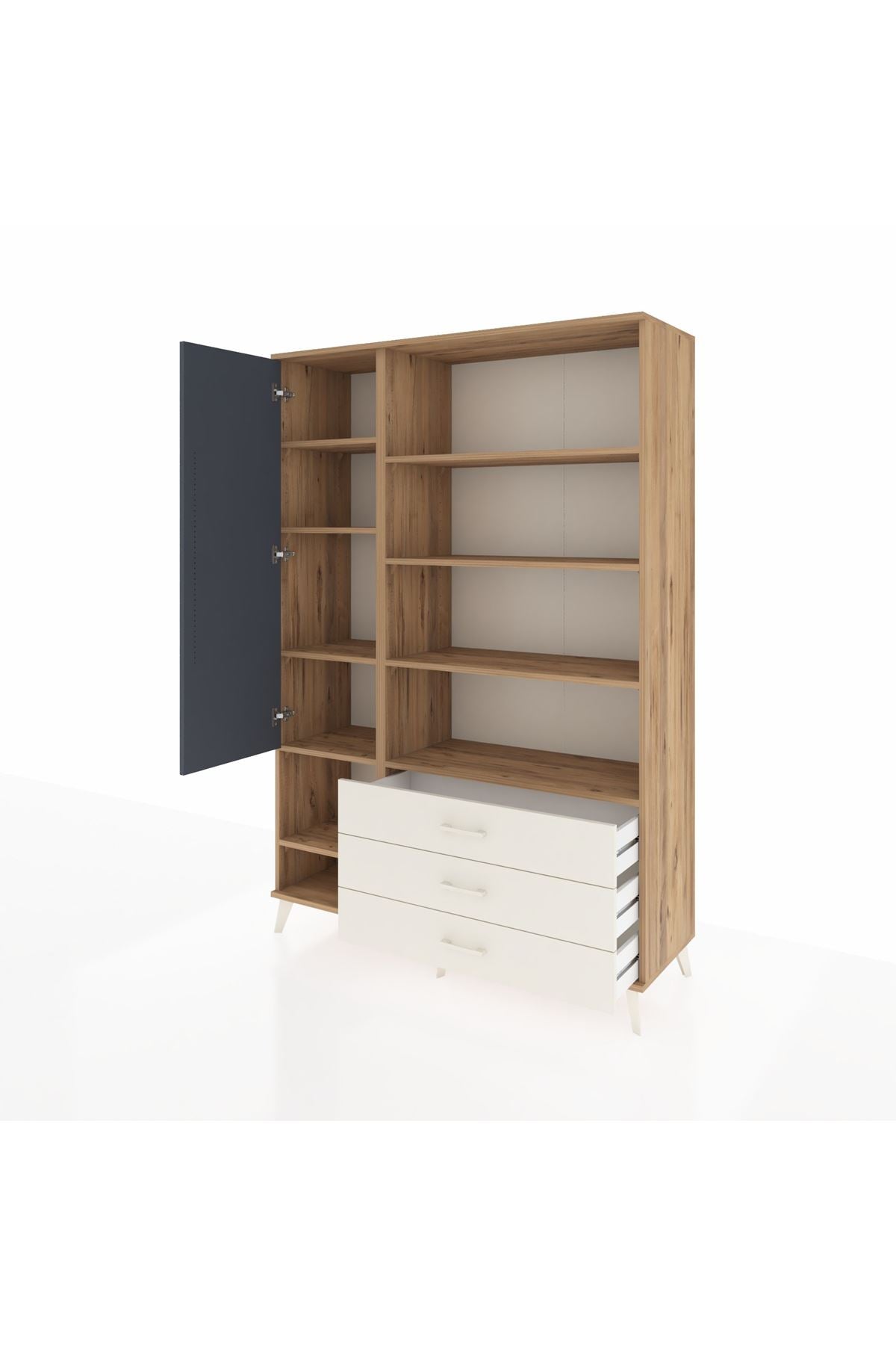 Hyperion Dolap 9 Raflı 3 Çekmeceli Tek Kapaklı  132x44x195 Çam-Antrasit/Aytaşı