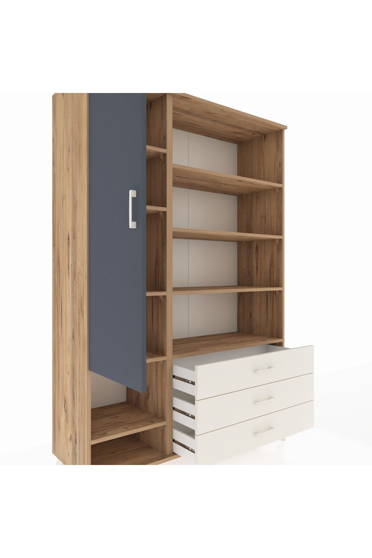 Hyperion Dolap 9 Raflı 3 Çekmeceli Tek Kapaklı  132x44x195 Çam-Antrasit/Aytaşı