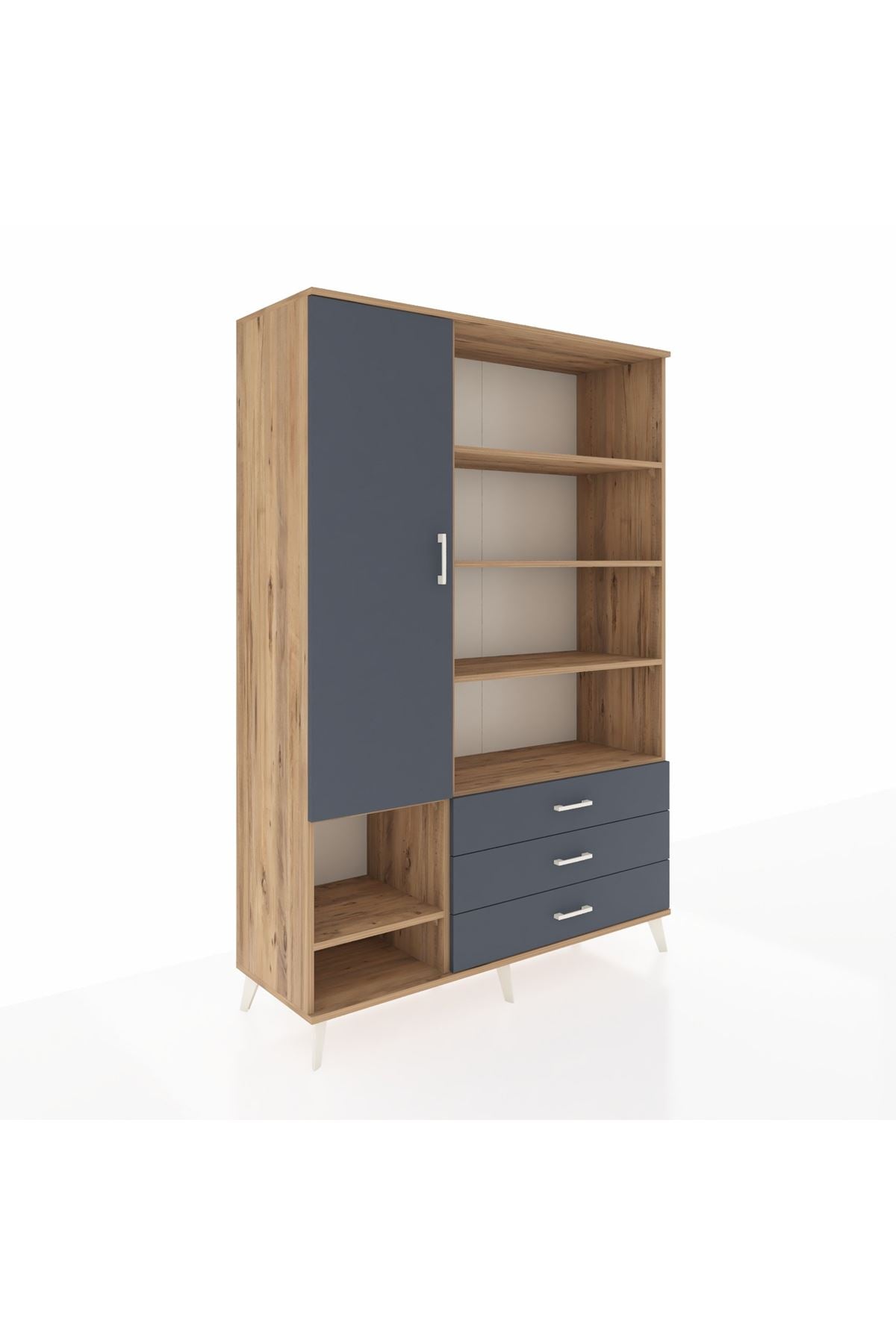 Hyperion Dolap 9 Raflı 3 Çekmeceli Tek Kapaklı  132x44x195 Çam-Antrasit/Antrasit