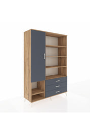 Hyperion Dolap 9 Raflı 3 Çekmeceli Tek Kapaklı  132x44x195 Çam-Antrasit/Antrasit