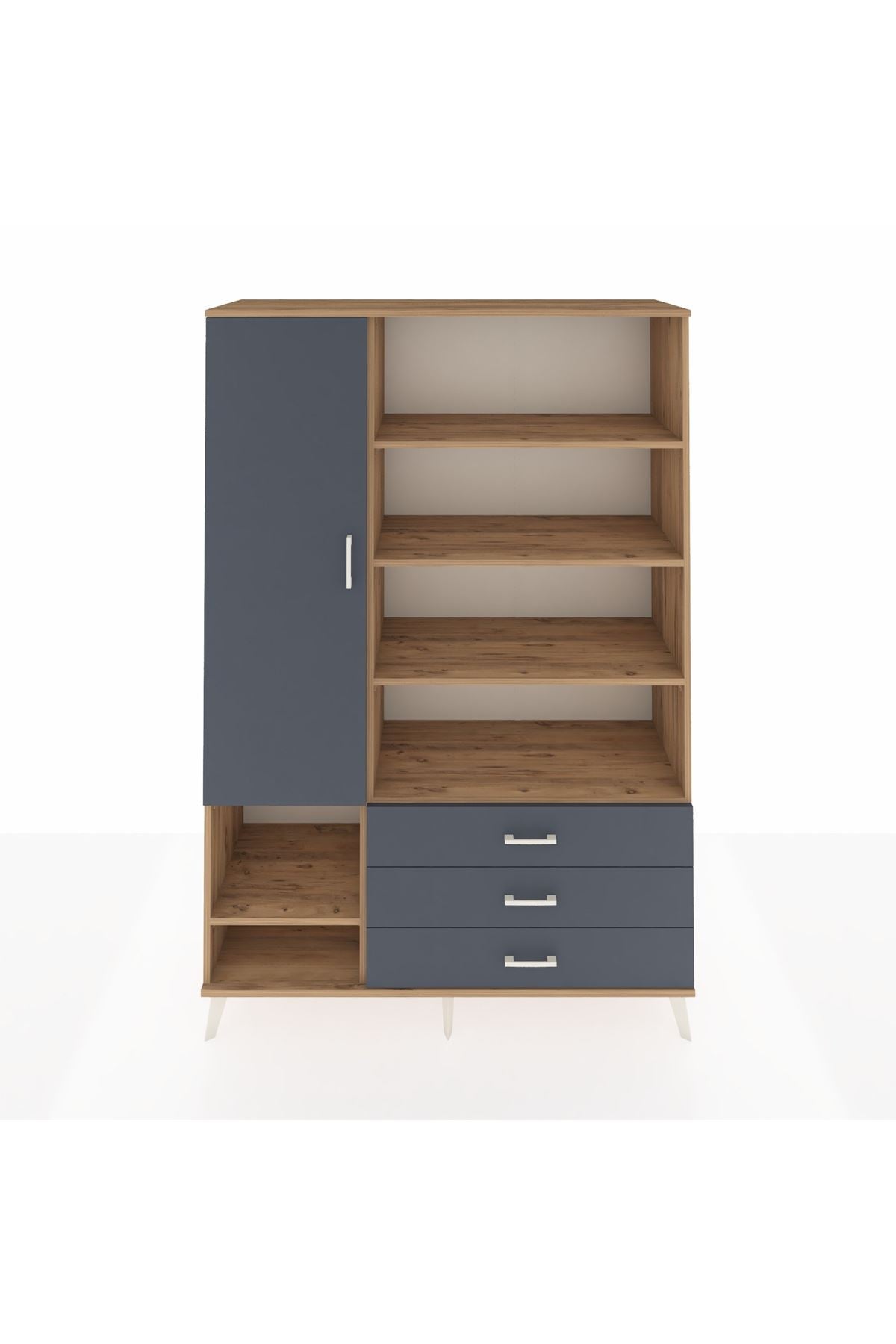 Hyperion Dolap 9 Raflı 3 Çekmeceli Tek Kapaklı  132x44x195 Çam-Antrasit/Antrasit