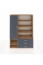 Hyperion Dolap 9 Raflı 3 Çekmeceli Tek Kapaklı  132x44x195 Çam-Antrasit/Antrasit