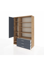 Hyperion Dolap 9 Raflı 3 Çekmeceli Tek Kapaklı  132x44x195 Çam-Antrasit/Antrasit